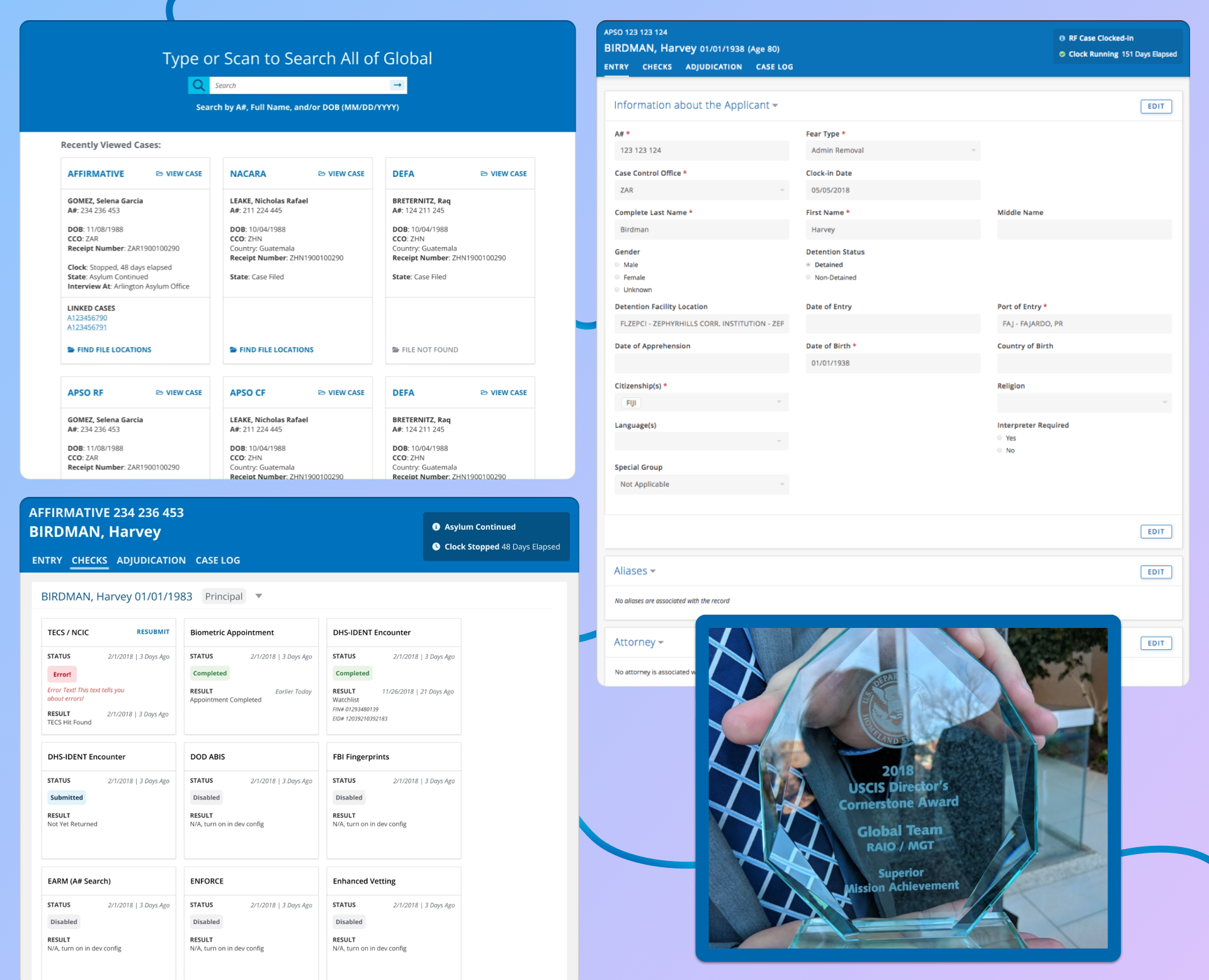 The updated case editing UI utilizes a card based interface to display applicant case data